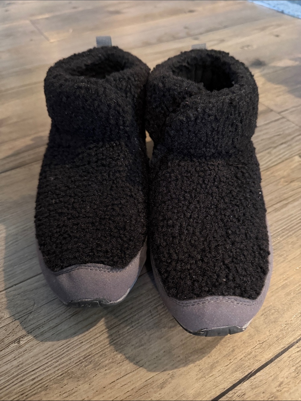 Easy Spirit Black Sherpa Ankle Slip-On Boots with Gray Toe Cap